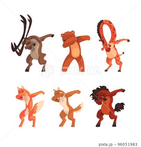 Various Animals Standing in Dub Dancing Pose Vector Set 96051983