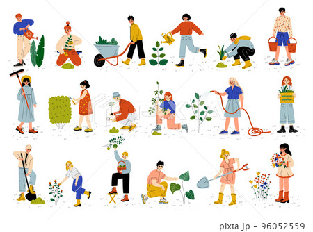 People Characters Gardening Cultivating Soil and Plant Big Vector Set 96052559