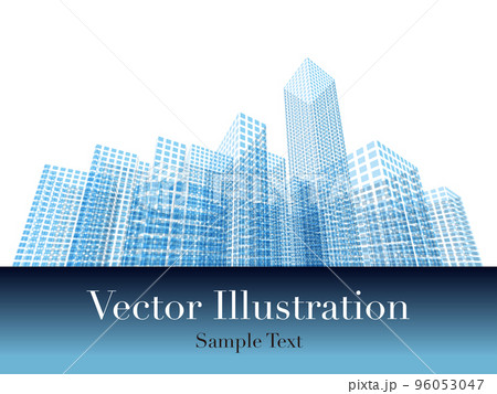 四角いドットで描いた高層ビルのビジネス街　ベクターイラストレーション 96053047