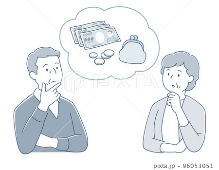 お金の事で悩む高齢者夫婦のイラスト お金の事で悩む高齢者夫婦のイラスト 96053051