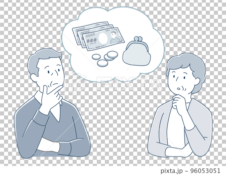 お金の事で悩む高齢者夫婦のイラスト お金の事で悩む高齢者夫婦のイラスト 96053051