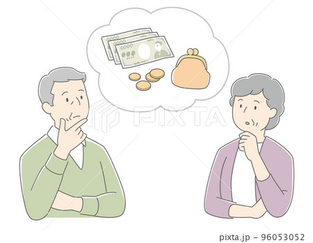 お金の事で悩む高齢者夫婦のイラスト 96053052