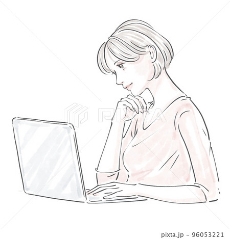 パソコンで仕事をしながら考える女性 96053221