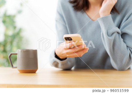スマホを操作する女性の手元 96053599