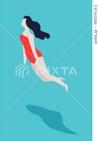 Woman in swimsuit swimming in pool on back girl in bikini 96054161