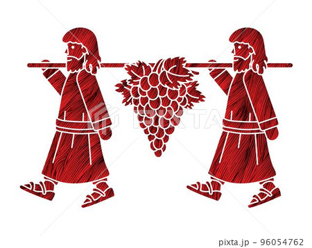 Two Spies of Israel Carrying Grapes of Canaan Cartoon Graphic Vector 96054762