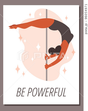 Powerful woman performing pole dance, poster template - flat vector illustration. 96054971