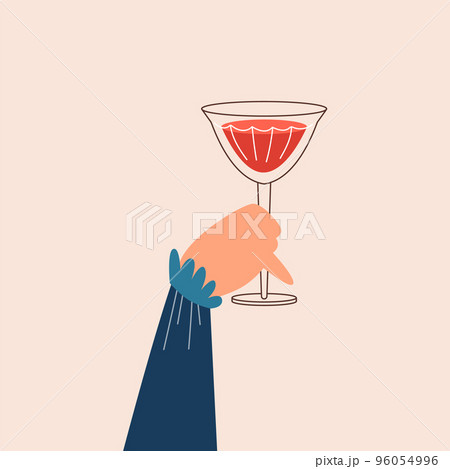 Hand with glass of alcohol drink or cocktail flat vector illustration isolated. 96054996