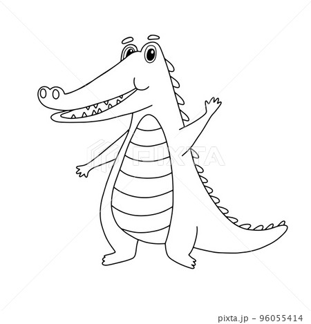 Cute Crocodile character. Funny Alligator isolated on white. Outline Vector Illustration for coloring book Cute Crocodile character. Funny Alligator isolated on white. Outline Vector Illustration for coloring book 96055414