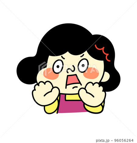 びっくりしているコミカルな女性キャラクターイラスト素材 96056264