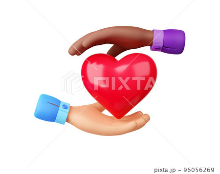 3d render black and white hands holding red heart 96056269