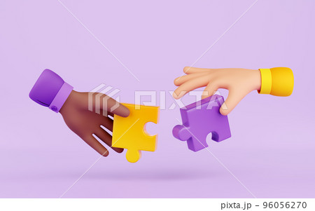 3d illustration with two hands with puzzle pieces 3d illustration with two hands with puzzle pieces 96056270