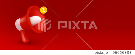 Loudspeaker, megaphone on red background Loudspeaker, megaphone on red background 96056303