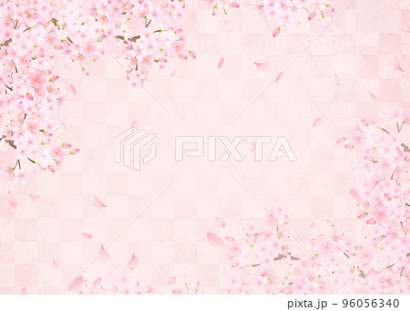 美しい桜ーピンク色ー市松模様ー和紙の壁紙ー豪華絢爛背景素材フレーム 96056340