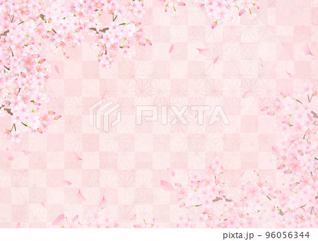 美しい桜ーピンク色ー市松模様ー和紙の壁紙ー豪華絢爛背景素材フレーム 96056344