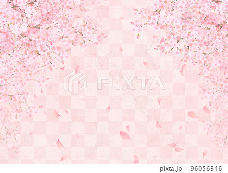 美しい桜ーピンク色ー市松模様ー和紙の壁紙ー豪華絢爛背景素材フレーム 96056346