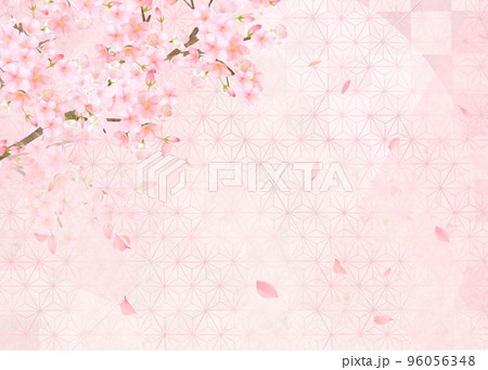 美しい桜ーピンク色ー市松模様ー和紙の壁紙ー豪華絢爛背景素材フレーム 96056348