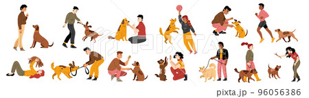 Happy people playing with dogs and smiling 96056386