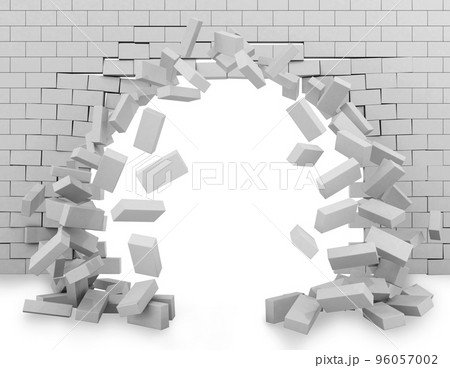 Wall broken through 3d rendering 96057002