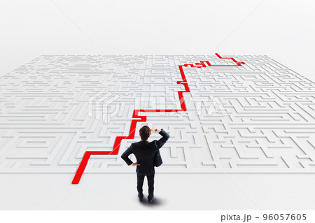 Maze and solution. 3D Rendering Maze and solution. 3D Rendering 96057605