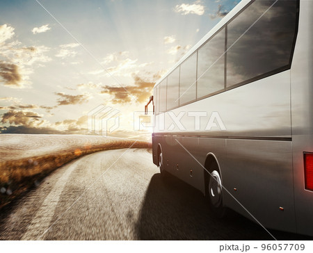 Bus driving on road. 3D Rendering Bus driving on road. 3D Rendering 96057709