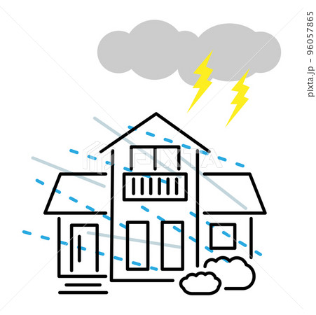 手描き風・台風の被害に遭う住宅のベクターイラスト 96057865