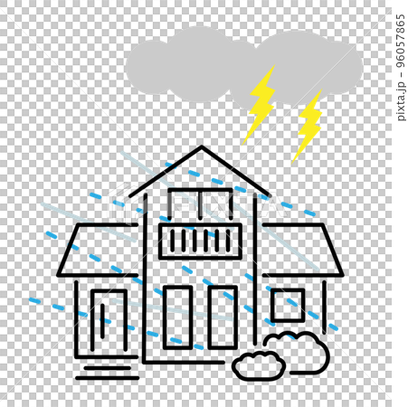 手描き風・台風の被害に遭う住宅のベクターイラスト 96057865