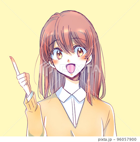 人差し指をさす女子学生 笑顔 人差し指をさす女子学生 笑顔 96057900