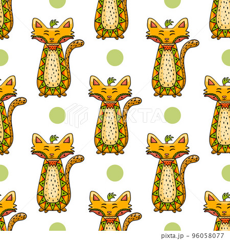 Seamless pattern with cute cartoon doodle cat 96058077