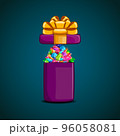 Open gift box with vector mountain of gems 96058081