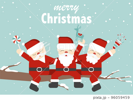 Merry Christmas and Happy New Year Vector of holiday card with cute animal,forest, santa claus,Drawing for poster or pattern.Vector illustrations. 96059459