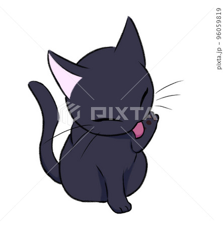 毛づくろいする黒猫のイラスト素材 [96059819] - PIXTA