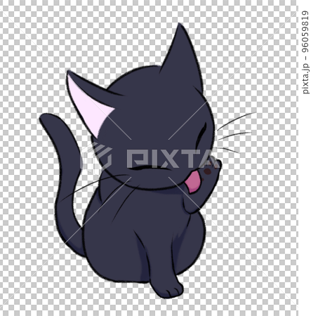毛づくろいする黒猫のイラスト素材 [96059819] - PIXTA