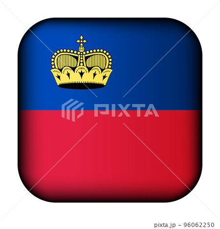 Glass light ball with flag of Liechtenstein. Squared template icon. National symbol. Glossy realistic cube, 3D abstract vector illustration highlighted. Big quadrate, foursquare 96062250