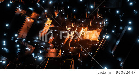 dark sci-fi space tunnel with glowing light 3d render illustration 96062447