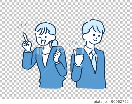 男女のビジネスパーソン 手書き風 イラスト素材 96062732