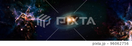 Colorful Starry Night Sky Outer Space background . Space scene with planets, stars and galaxies. Panorama. Horizontal view for a glass panels , Elements of this Image Furnished by NASA 96062756
