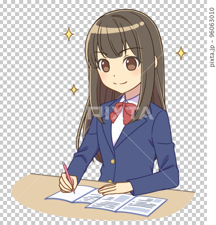 勉強するブレザーの女の子　集中 96063010