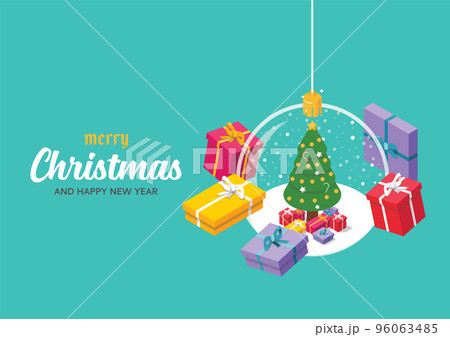 Christmas glass transparent ball with tree inside on the snow Christmas glass transparent ball with tree inside on the snow 96063485