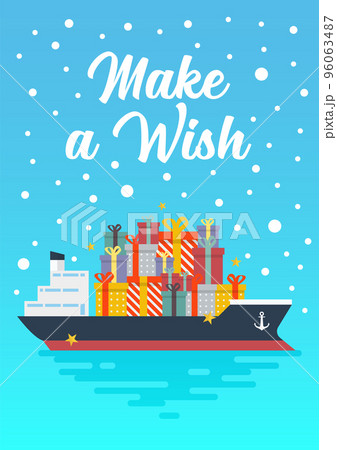 Container cargo ship with gift present boxes 96063487