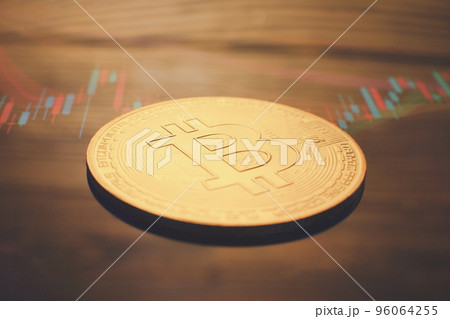 Bitcoins and New Virtual money concept , trading graph and candlestick chart suitable for financial investment concept. 96064255