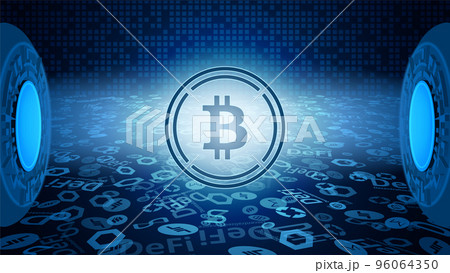 Wrapped Bitcoin WBTC token symbol of the DeFi system shining in the rays of light. Cryptocurrency logo icon. Decentralized finance programs. Vector. 96064350