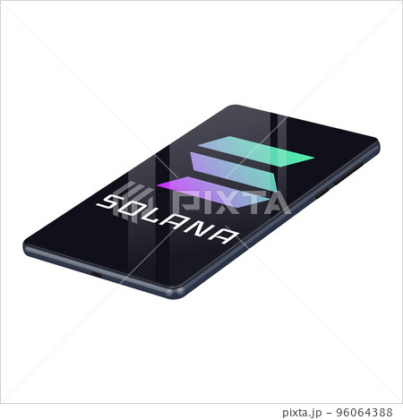 Solana SOL symbol logo on realistic mobile phone isolated on white. Vector illustration. 96064388