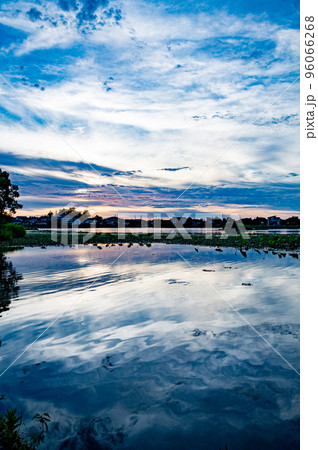 新潟　瓢湖の夕景 96066268