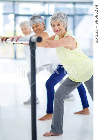 Fitness is a lifestyle. Shot of three senior women working out indoors. 96066284