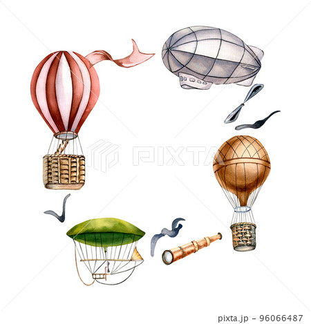 Frame of retro tansports watercolor illustration isolated on white background. 96066487