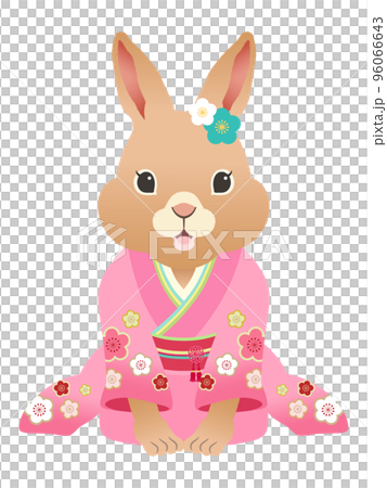 2023 Year of the Rabbit Rabbit girl in furisode greeting 96066643