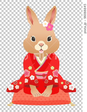 2023 Year of the Rabbit A cute bunny in a festive dress that says hello [zabuton] 96066645