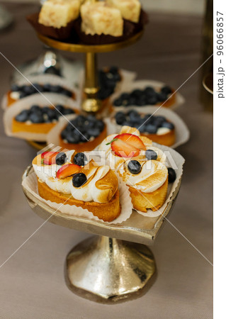 Assortment of delicious and colorful dessert, mixed berry tart, Lemon Meringue Tart, made by pastry chef. All look tasty and delightful. Perfect for party. 96066857