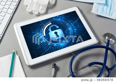 Web security and technology concept with tablet pc on table 96066978